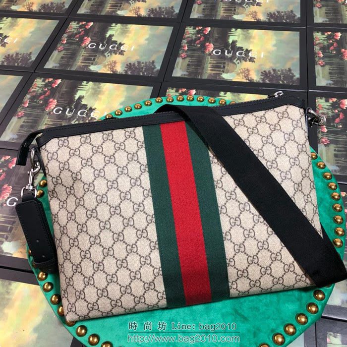 GUCCI 古馳男包 新款 523335 啡色 郵差包 Gucci帆布男包 Gucci男士單肩斜挎包